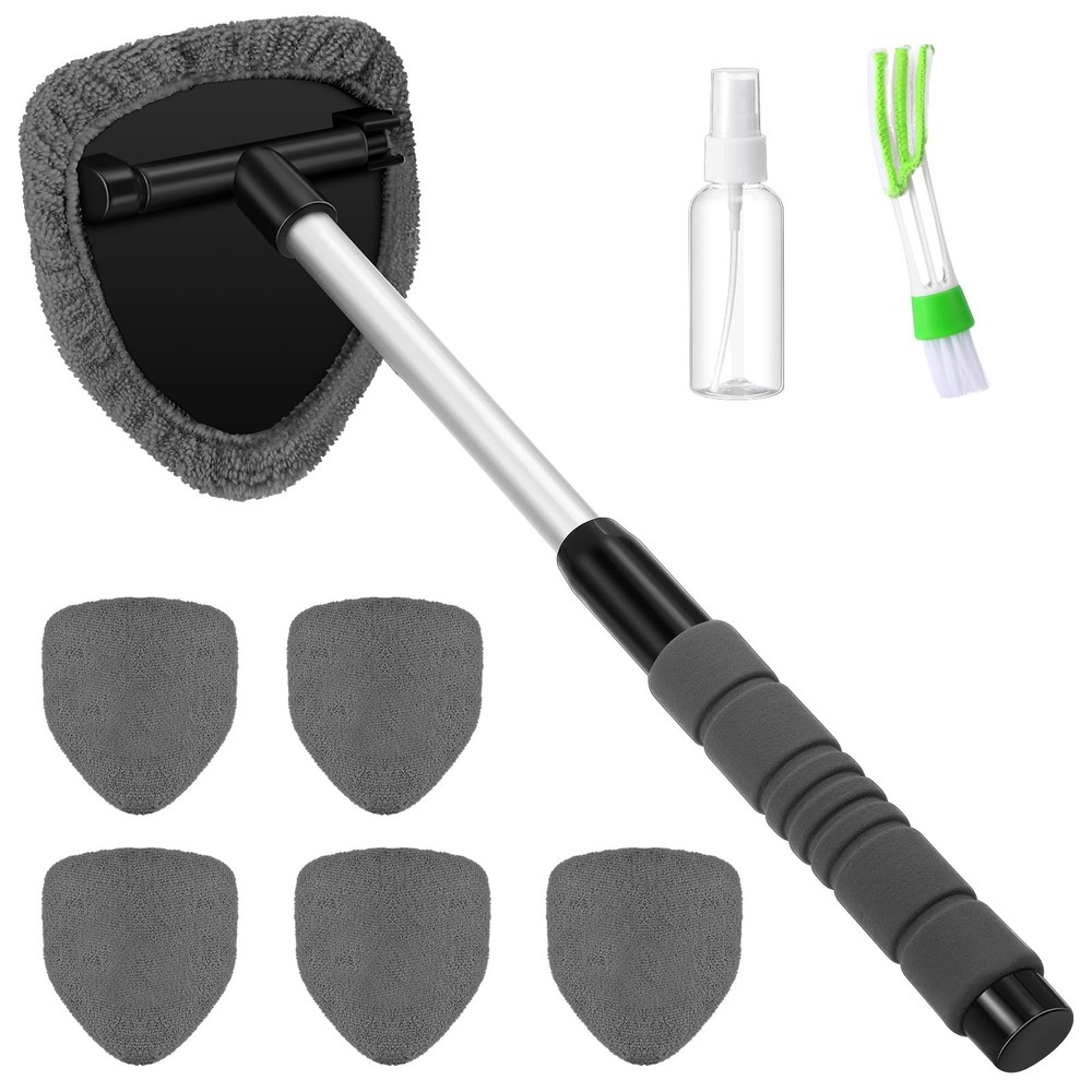 8-Piece Car Window Cleaner Kit with Extendable Handle & Microfiber Bonnets