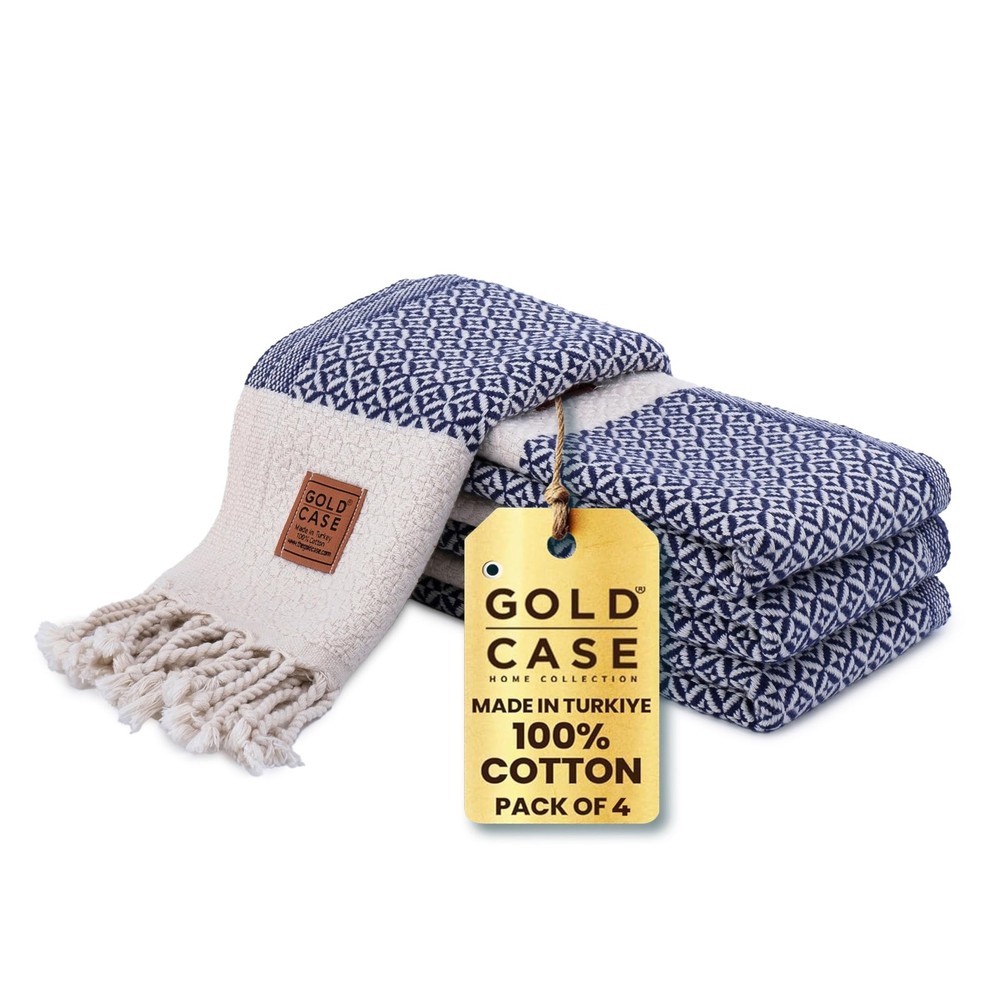 Gold CASE Turkish Hand Towels for Bathroom Set of 4 – 20 x 40'' – 100% Cotton...
