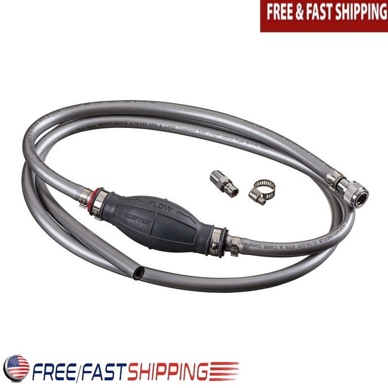 Universal Marine Fuel Line Assembly Kit 3/8in Hose W/ Primer Bulb Clamps New