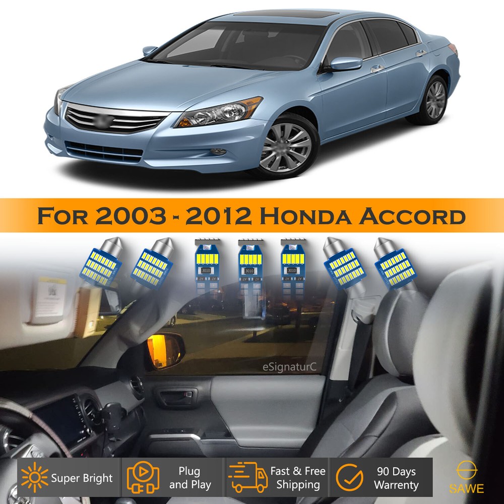 14 x Ultra White LED Lights Interior Package Kit For 2003 - 2012 Honda Accord