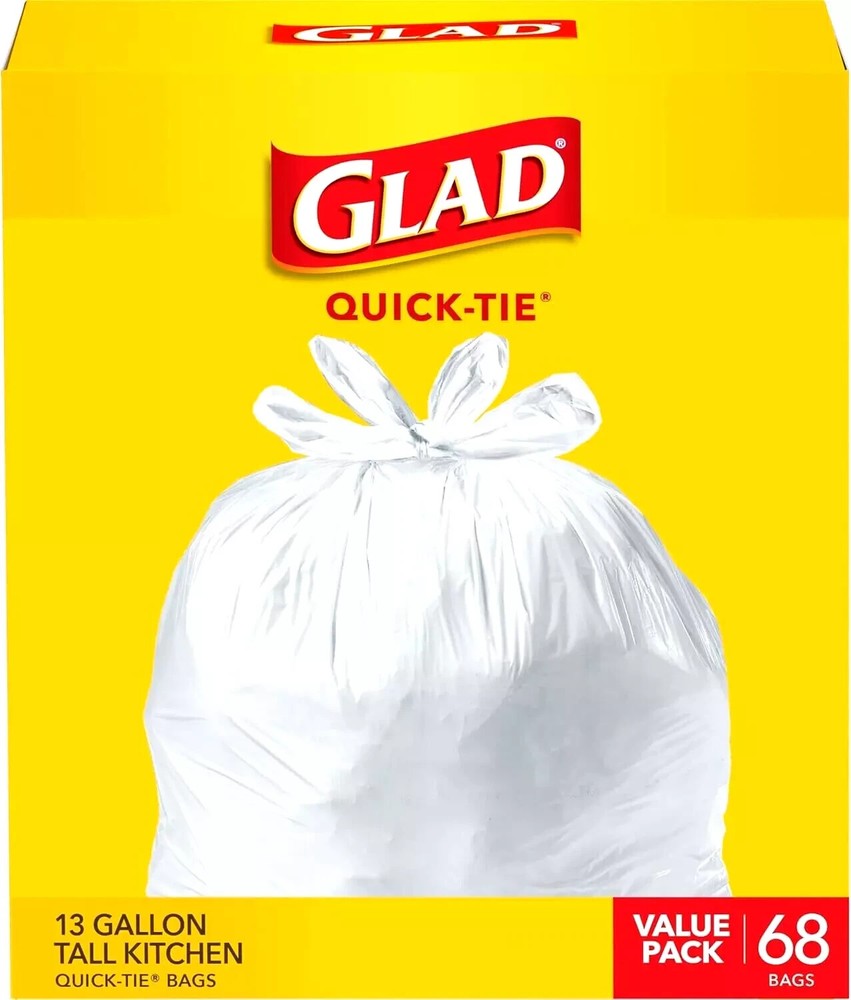 Trash Bags, Tall Kitchen Quick-Tie Garbage Bags, 13 Gallon, White, 68 Count, Pac