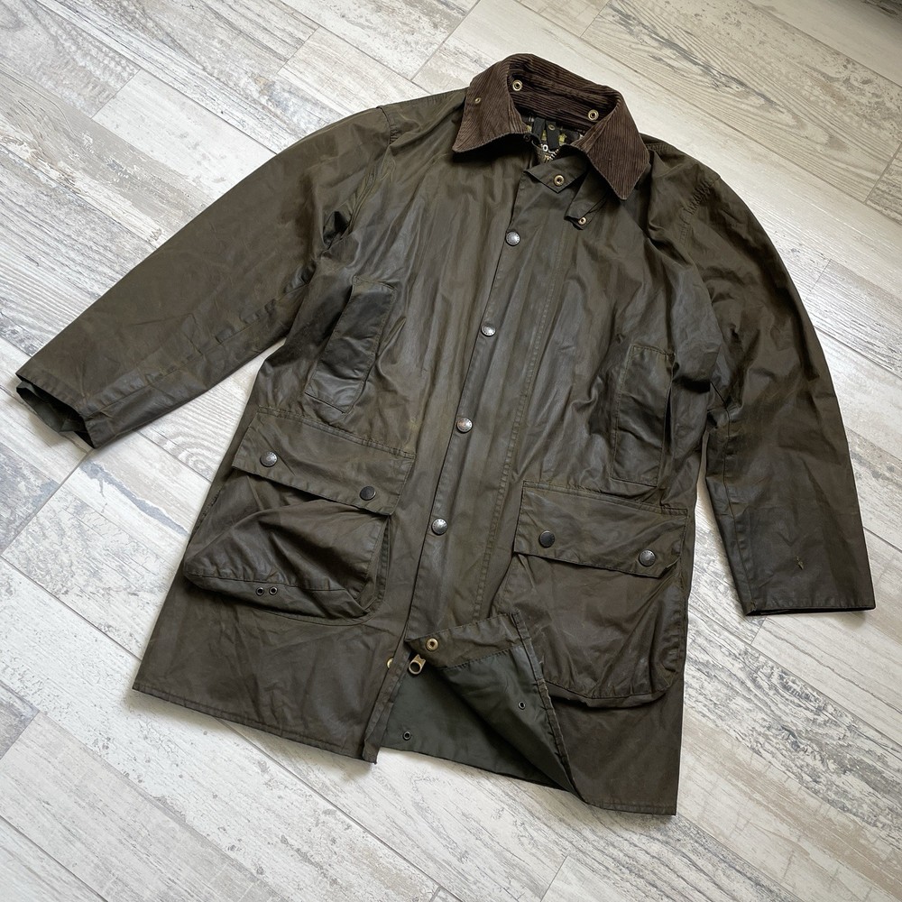 Vintage Barbour Wax Border Jacket for Men Size 38 Green 97cm
