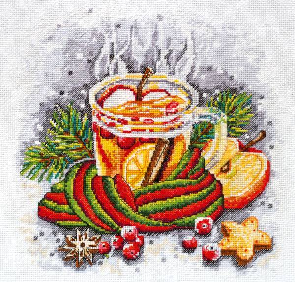 Cross stitch kit - Winter tea 25x25cm White Aida 14ct needlepoint kit