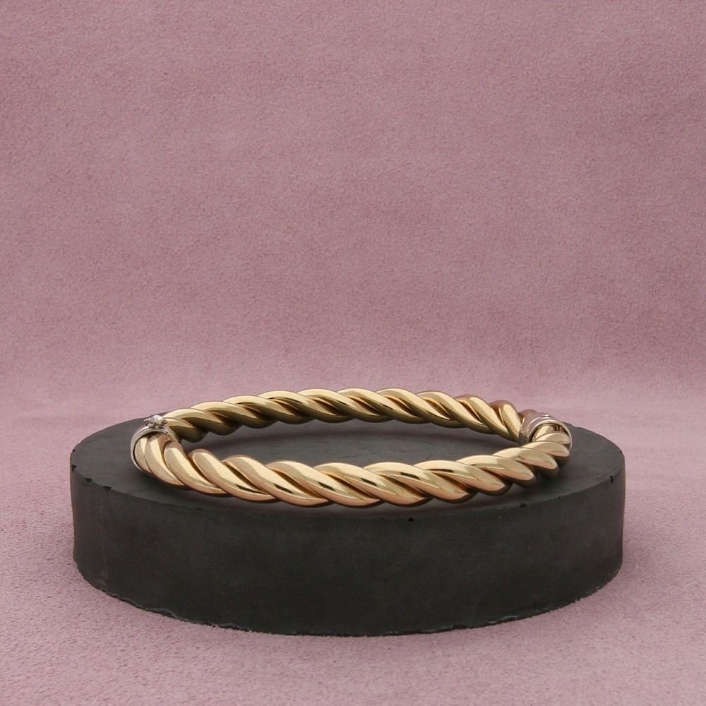 Milor Italy Sterling Silver 14K Gold Plated Hinged Bangle Bracelet 6.75 Inch