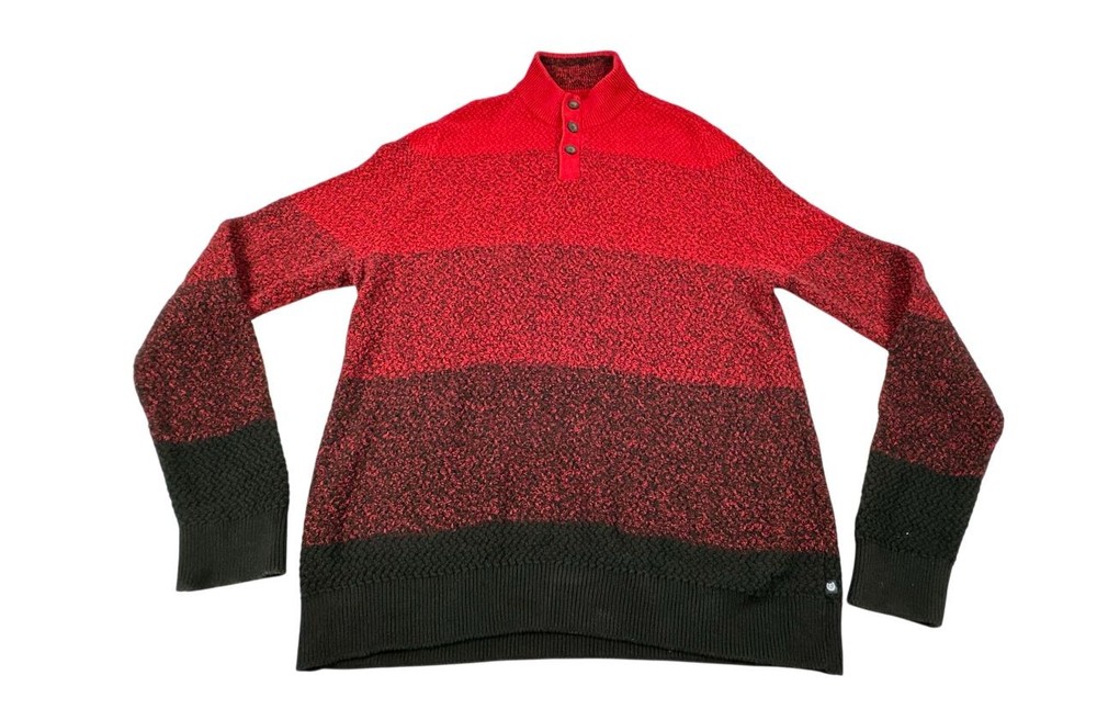 Chaps Red & Black Color Block Preppy 1/4 Button Knit Sweater. Men's - Size 2XL