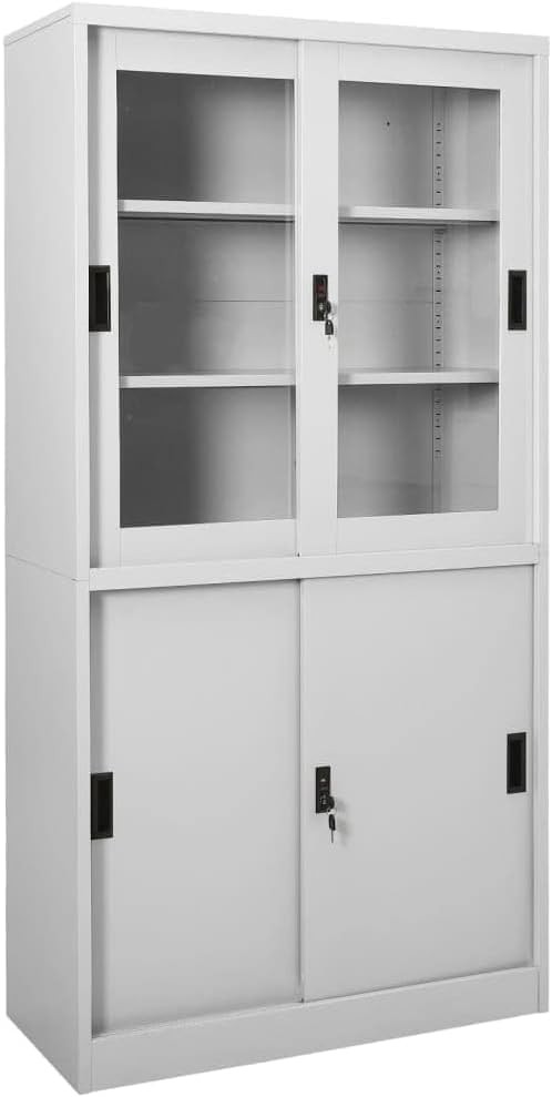 Tall Metal Storage Cabinet with Lock Sliding Door, Information Cabinet File