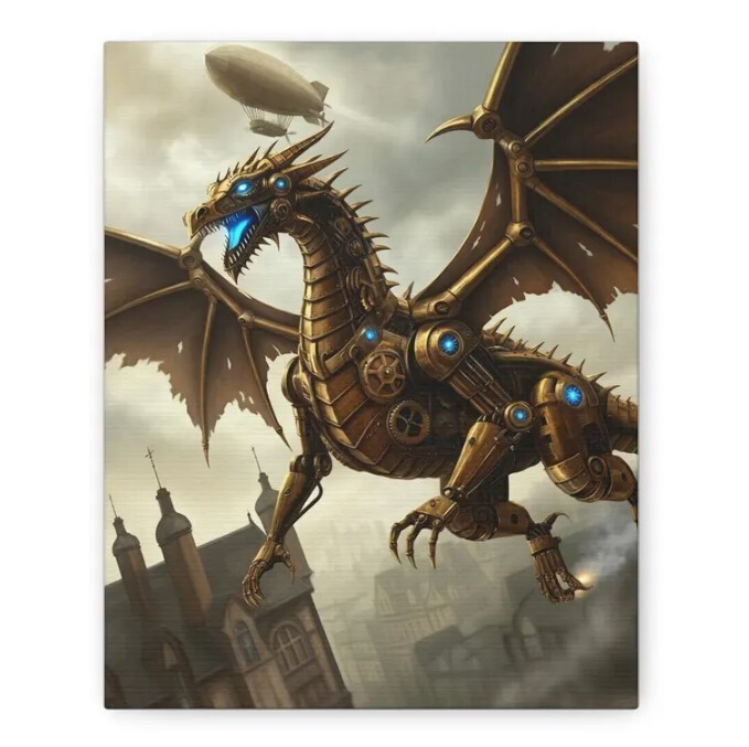 Brassbound Mech Dragon Fantasy Wall Art for Home Decor Lovers