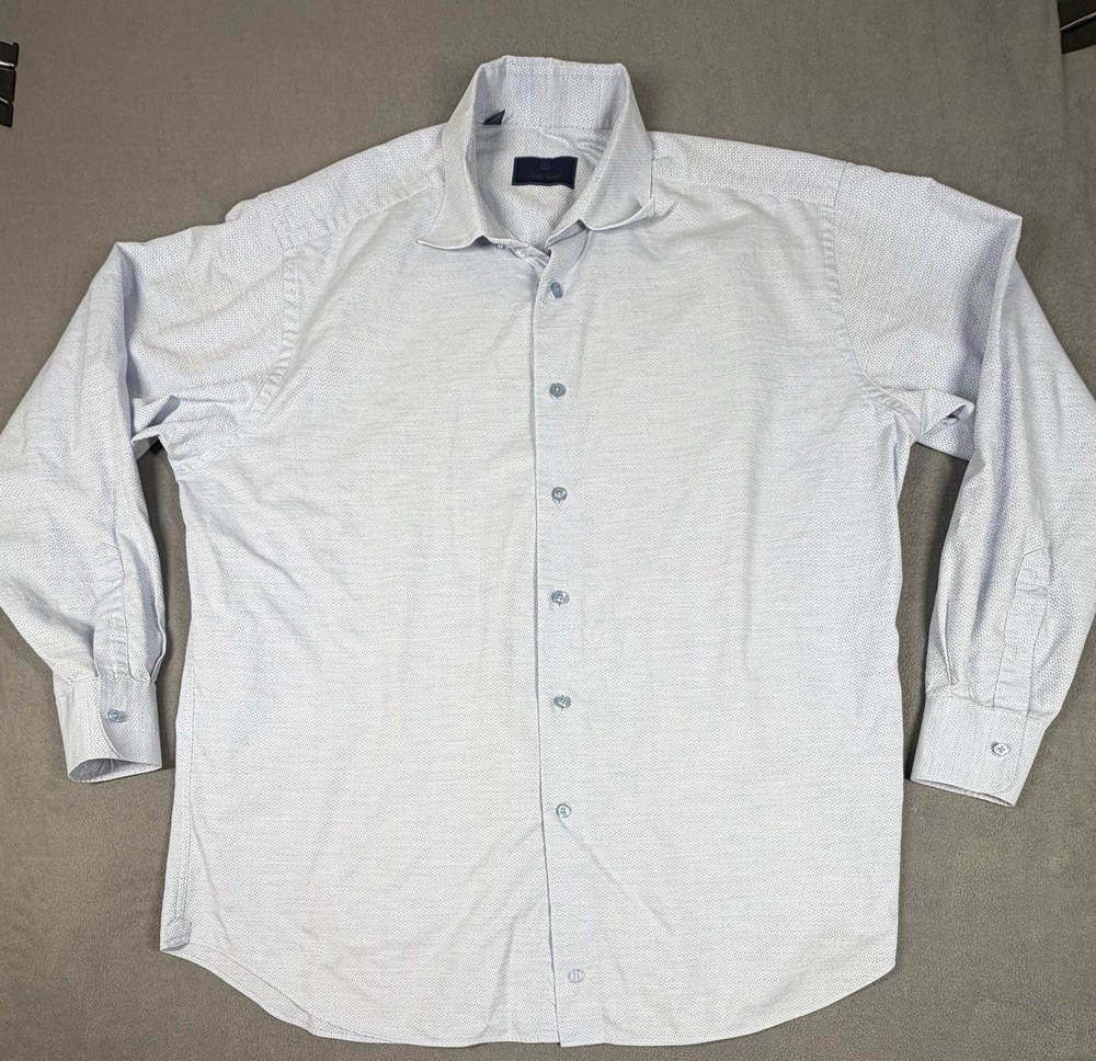 David Donahue Blue Dress Shirt Mens 17.5 34/35  Regular Fit 100% Cotton