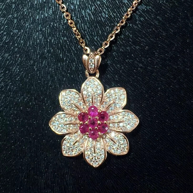 1.62Ct Round Simulated Pink Ruby Flower Pendant 18