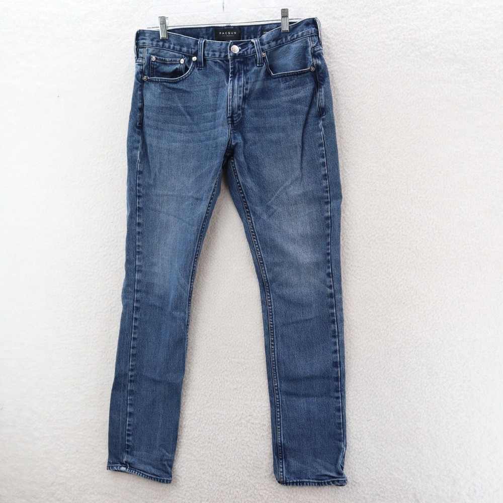 Pacsun Mens 32x32 Blue Skinny Jeans Medium Wash Mid Rise Grunge Style