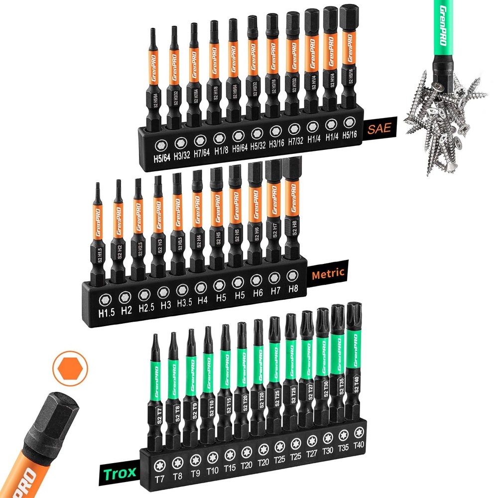 Impact Screwdriver Bits Set, 35Pcs 2” Allen Wrench Drill Bit Set (Metric & SA...