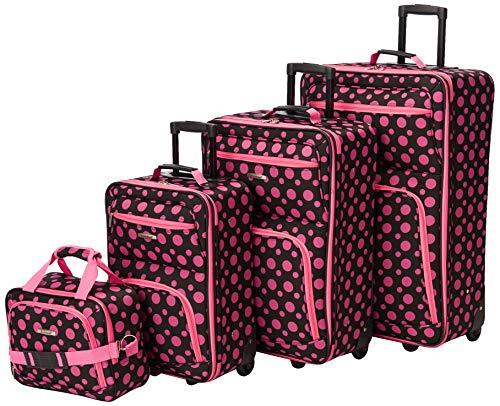 Fashion Softside Upright Luggage Set, Black/Pink Dot, 4-Piece (14/19/24/28)