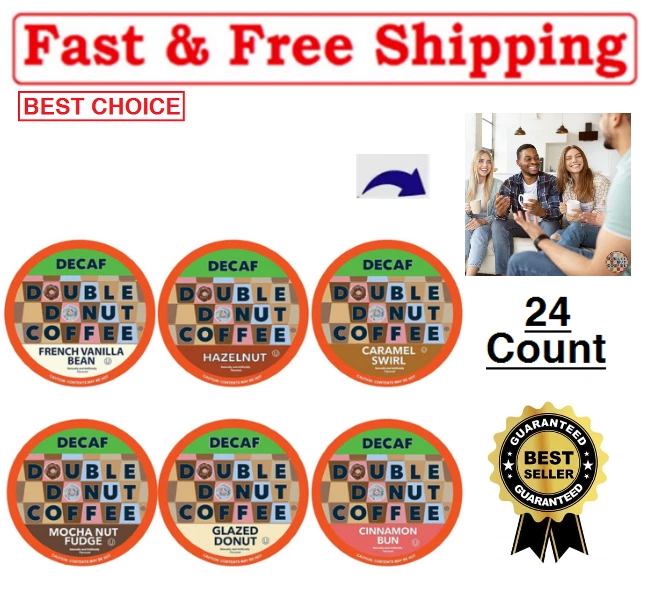 Double Donut Coffee Decaf Flavored Single Serve Cups for Keurig K Cup Brewer 24