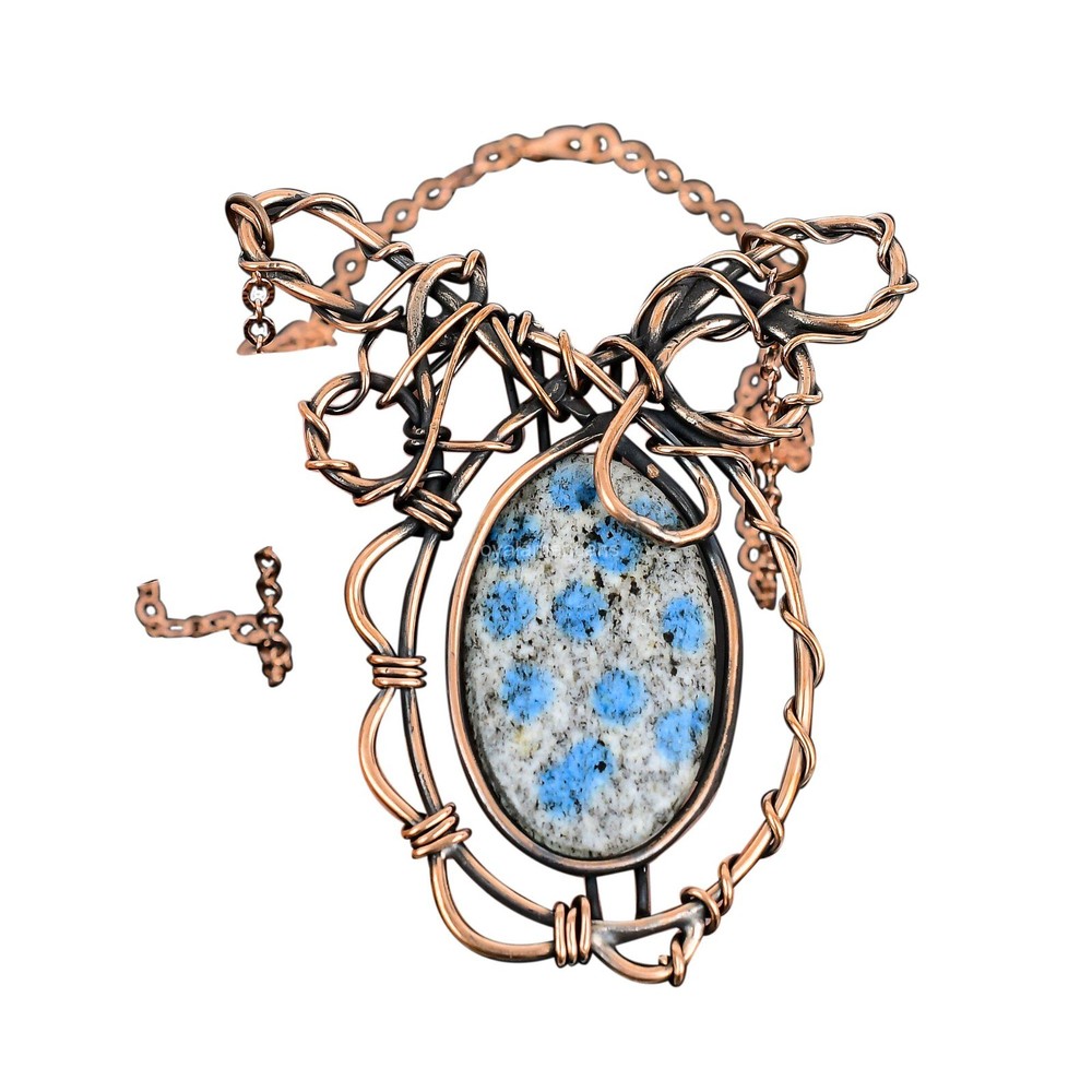 Mothers Day Sale Oval K2 Jasper Stone Copper Wire Wrapped Necklace-image