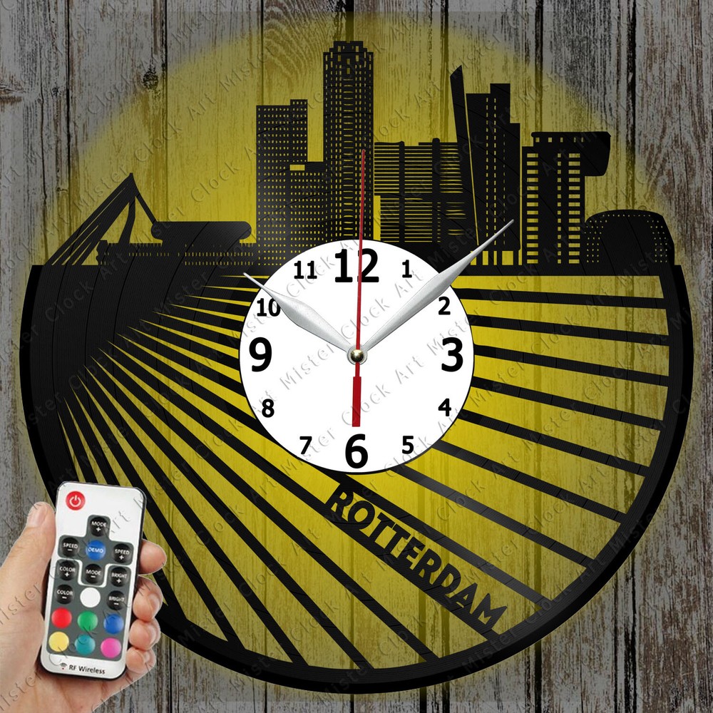 LED Rotterdam Skyline Record Clock - Unique Art Decor Gift 6670
