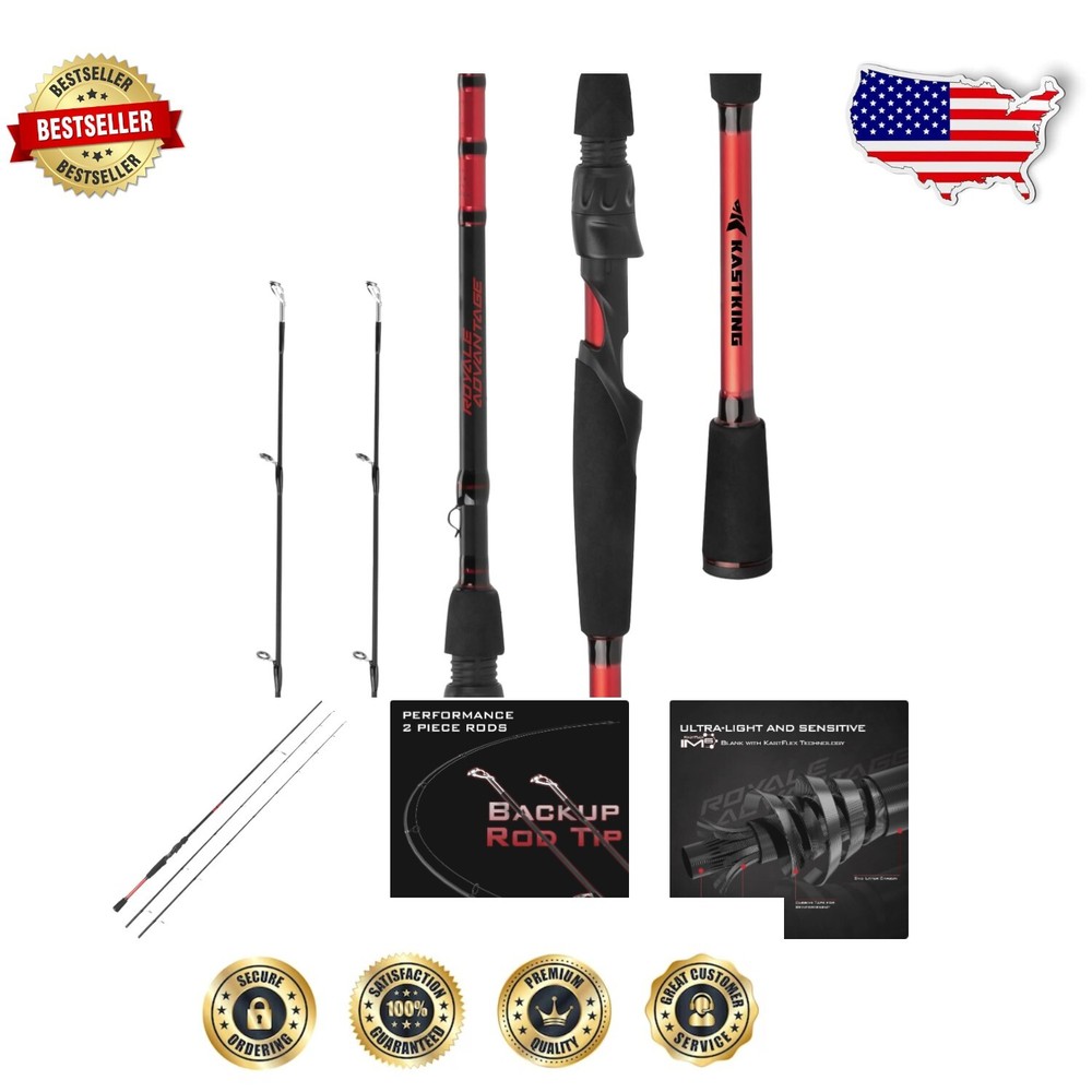 Sensitive 2-Piece KastFlex Fishing Rods with Durable Guides - Extra Tip Included