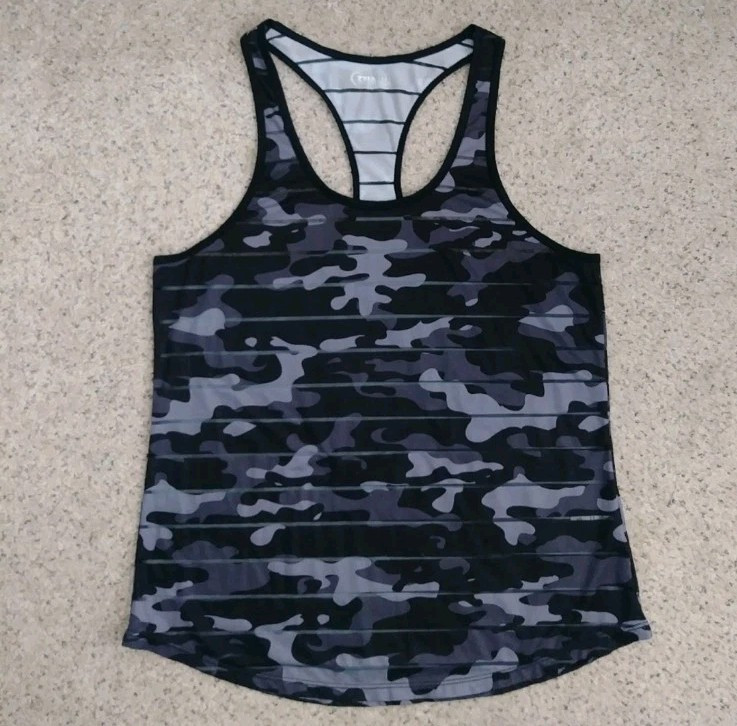 Zyia Black Camo Havana Tank Medium racerback Women's athletic workout sheer top