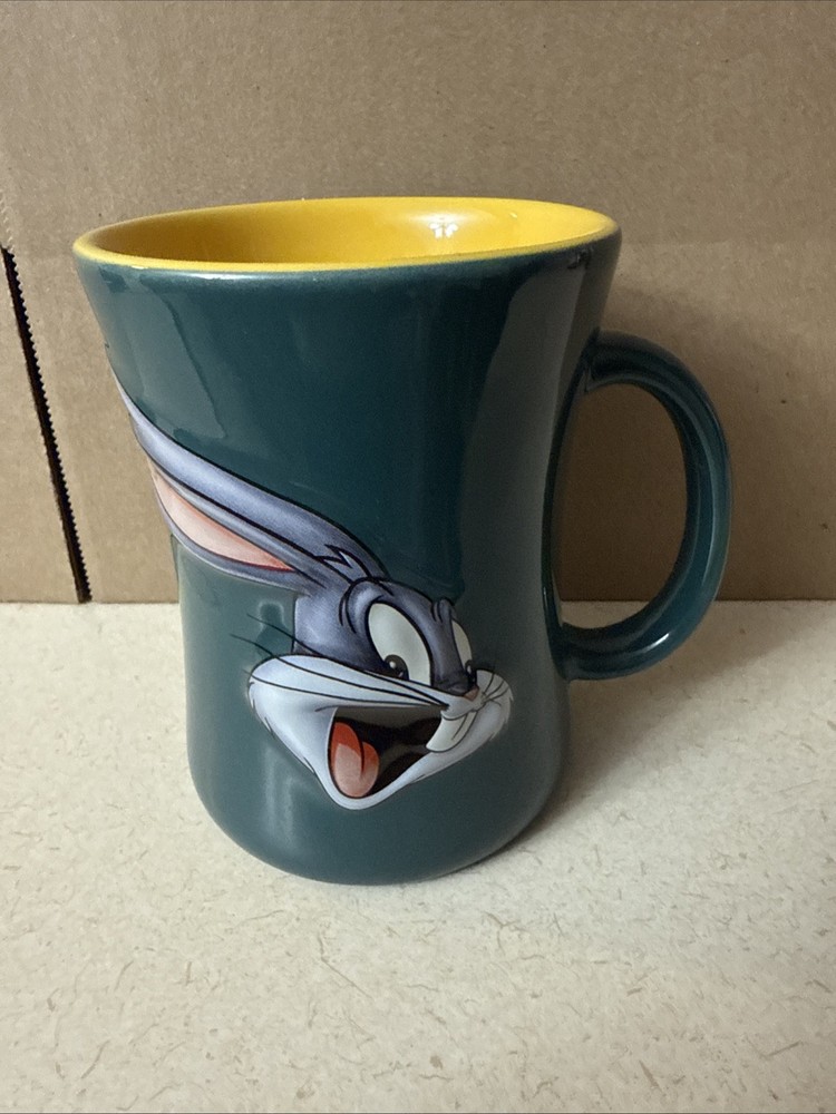 Looney Tunes Bugs Bunny Mug 2001 XPRES Ceramic Cup Warner Bros Green & Yellow