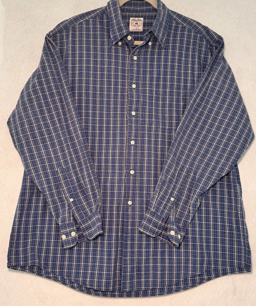 Brooks Brothers All Cotton Men's Size L Button Down Blue Plaid Sport Shirt