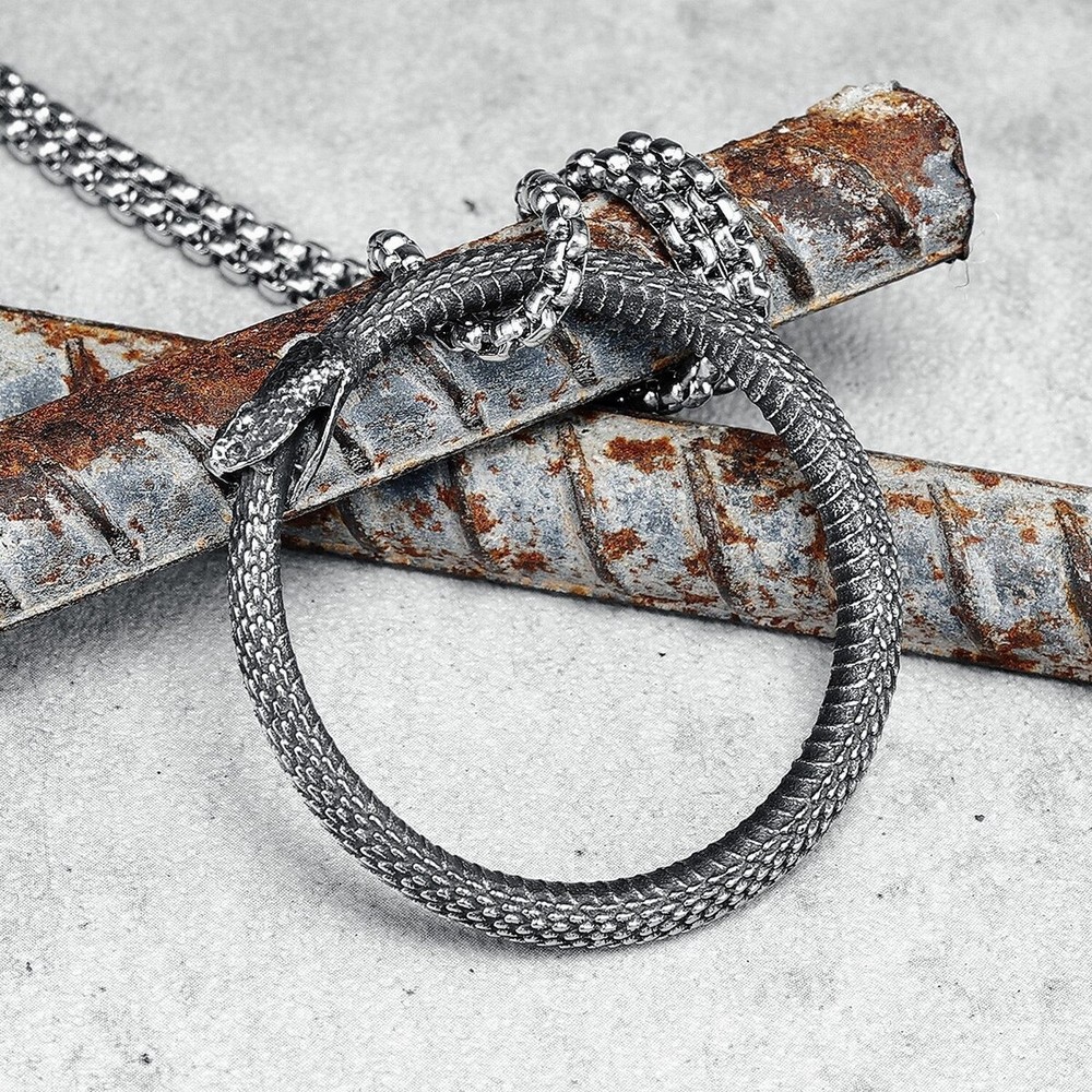 Ouroboros Snake Pendant Necklace Durable Stainless Steel Chain Never Fades