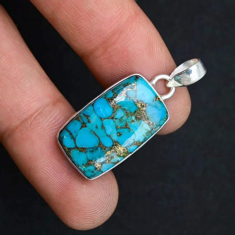 Copper Turquoise Gemstone 925 Sterling Silver Handmade Jewelry Pendant Gift