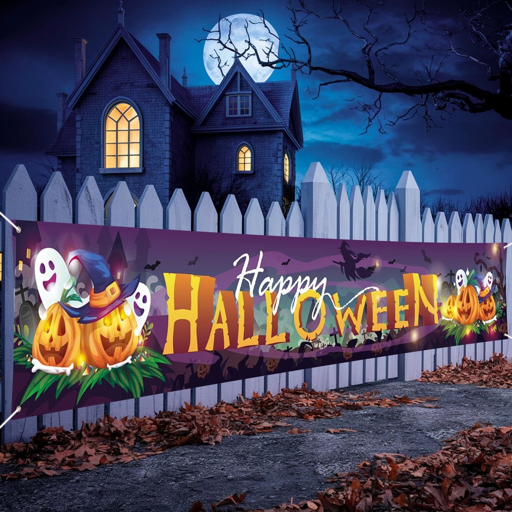 Extra Large Happy Halloween Banner Party Decorations, 9.8 X 1.6 Ft Fabric Hallow