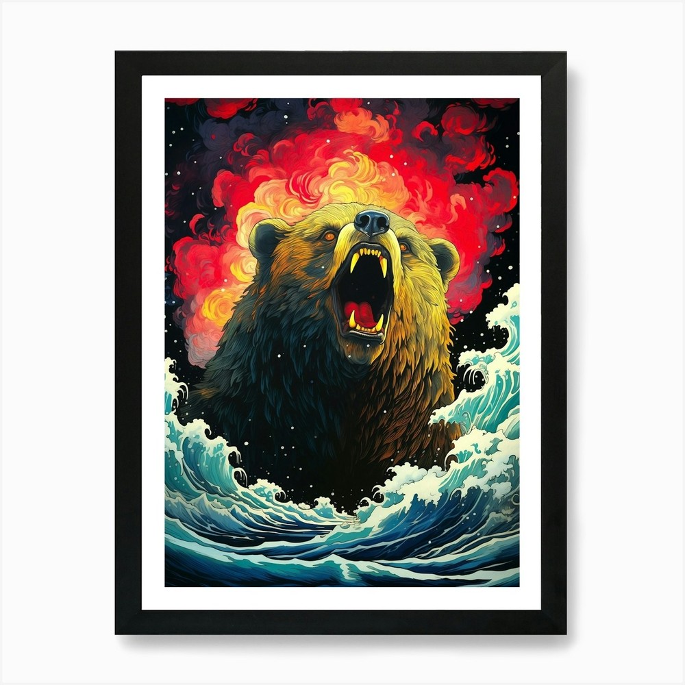 Grizzly Bear Framed Art Print Canvas Wall Decor Picture  