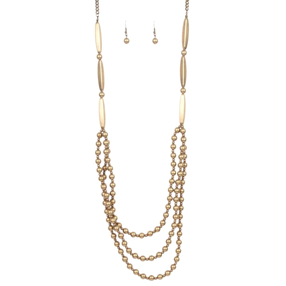 Paparazzi Beaded Beacon Brass Necklace And Earring Set NIP