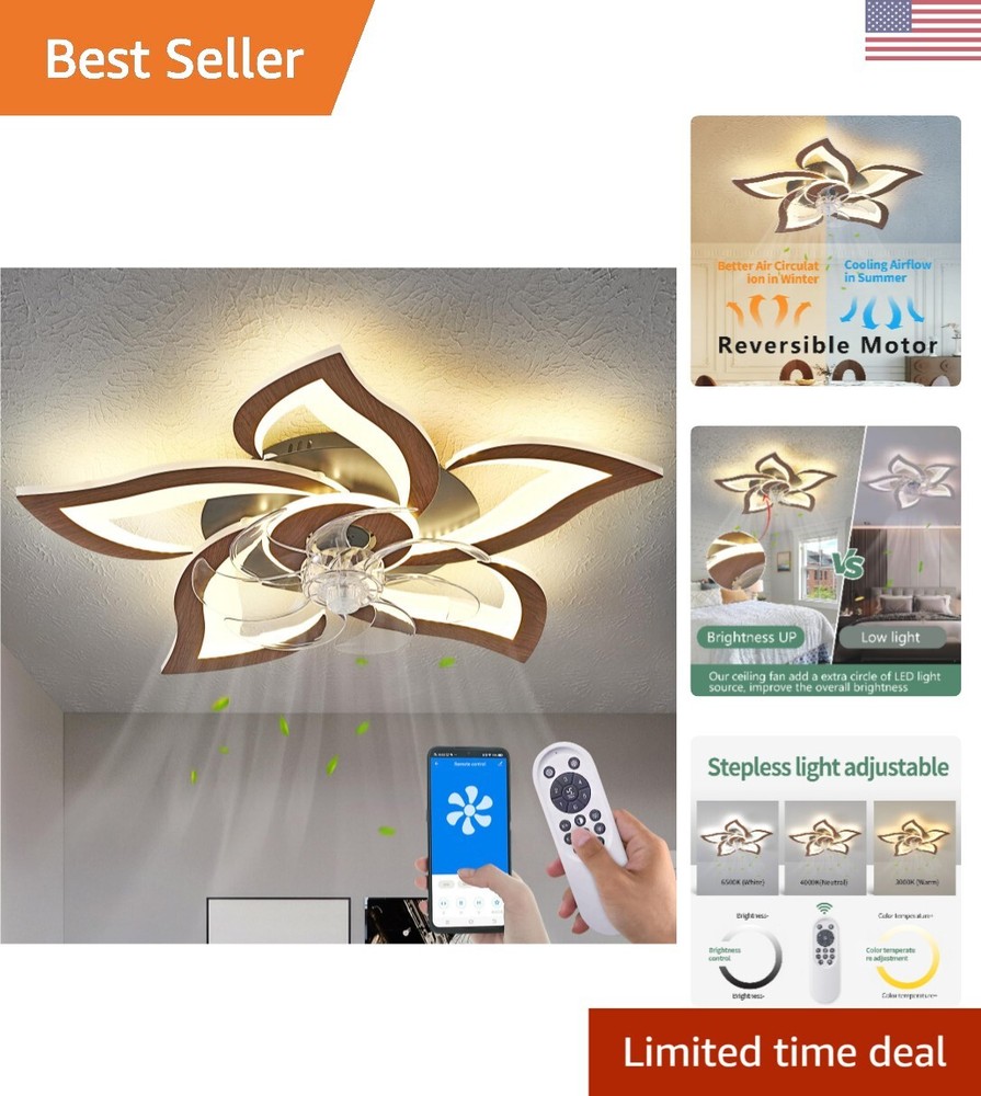 Modern Flush Mount Ceiling Fan with Lights and Remote Low Profile Quiet Operation