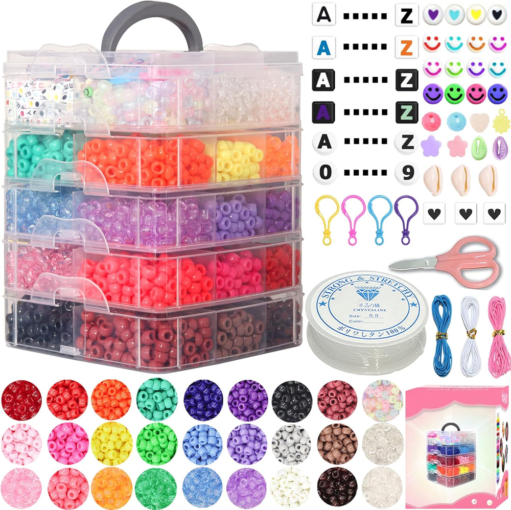 6500Pcs Multi-Color Pony Beads for Bracelets & Hair Accessories DIY Crafts