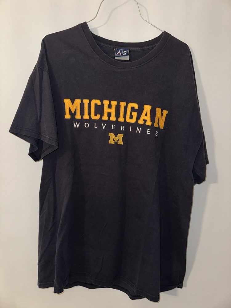 Vintage 90s Michigan Wolverines Shirt Navy Blue NCAA College XL AS Sports
