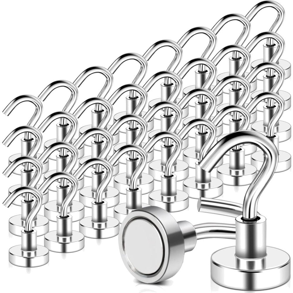 32 Pack Magnetic Hooks Heavy Duty, 25 lbs Strong Magnet Hooks - Multipurpose