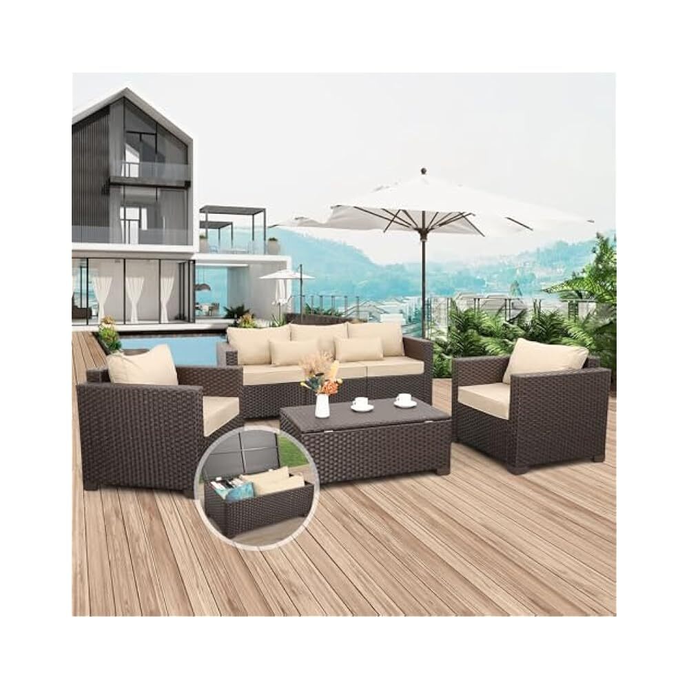 4-Piece Wicker Patio Furniture Set with Storage & Comfortable Seating