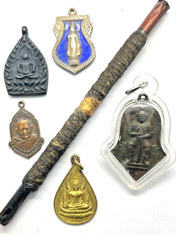 6pcs Thai Amulet Coin TAKRUT Buddha Monk Pendant Protective Charm COLLECTIBLE