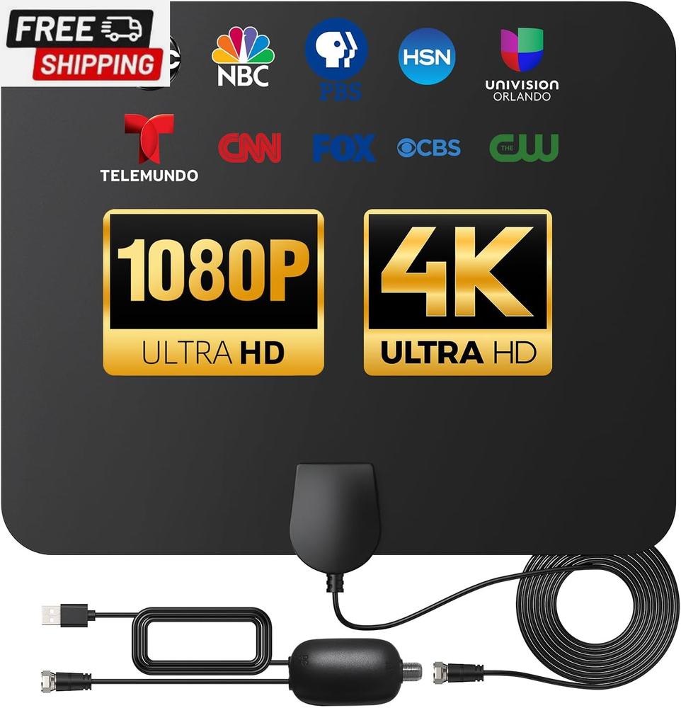 TV Antenna Indoor Long Range 900 Miles, Supports 4K 1080P Smart TV Signal Recept