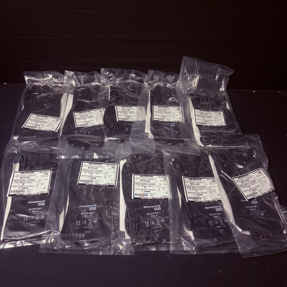 (10 Pack) Honeywell Butyl Gloves North B131/9 Chemical Resistant 13 Mil Sz 9