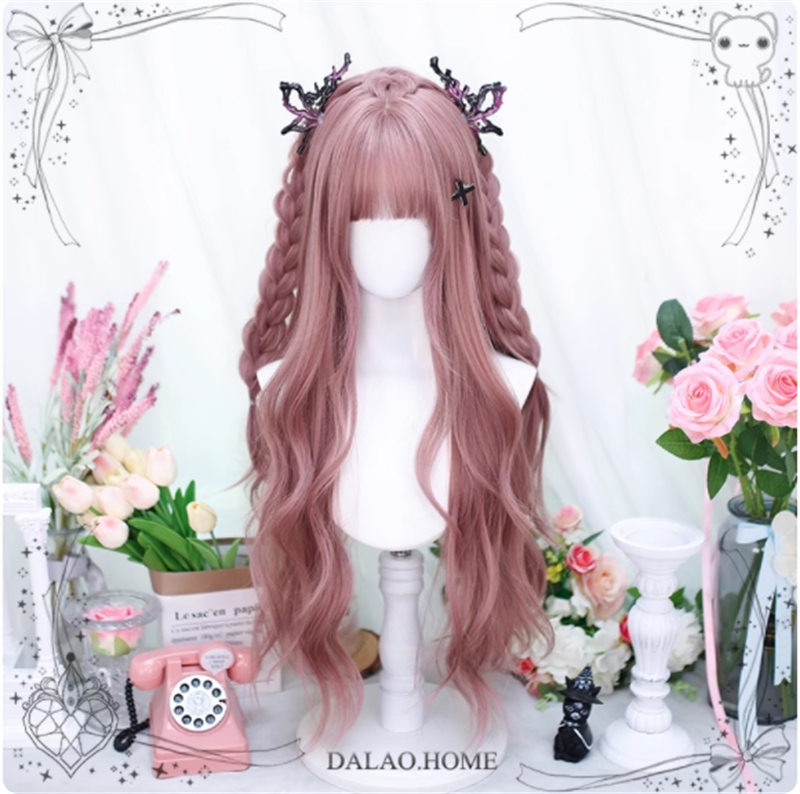 Japanese Style Long Curly Pink Hair Lolita Wigs Youyou No Hairpiece Accessories