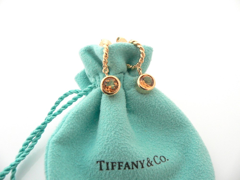 Tiffany & Co 18K Gold Twist Twirl Citrine Gemstone Dangling Dangle Earrings Gift