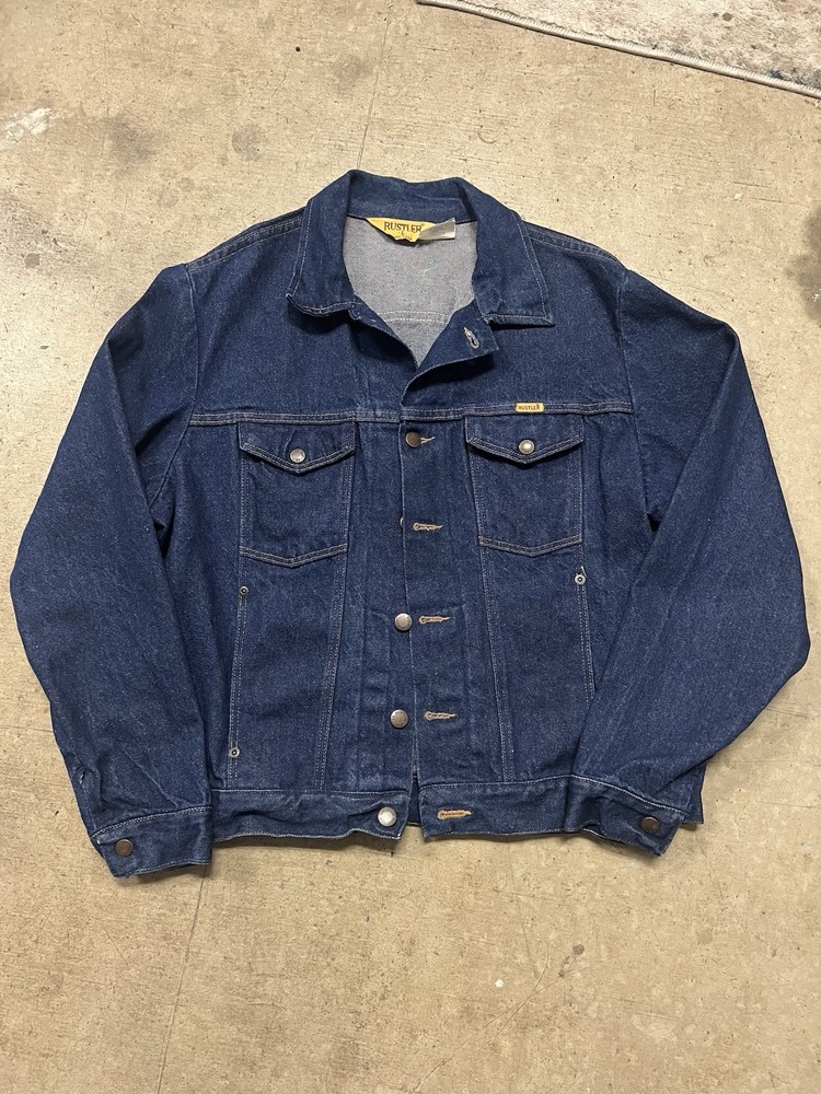 Vintage 1970s Rustler Jean Jacket Size Large 79111SW Blue Denim Trucker