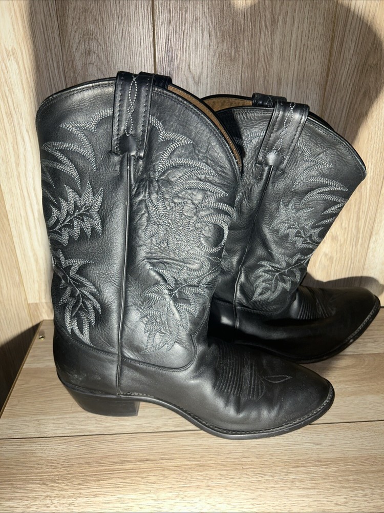 Men's Tony Lama Stallion 7900 Leather Handcrafted Black Cowboy Boots Size 10  4E