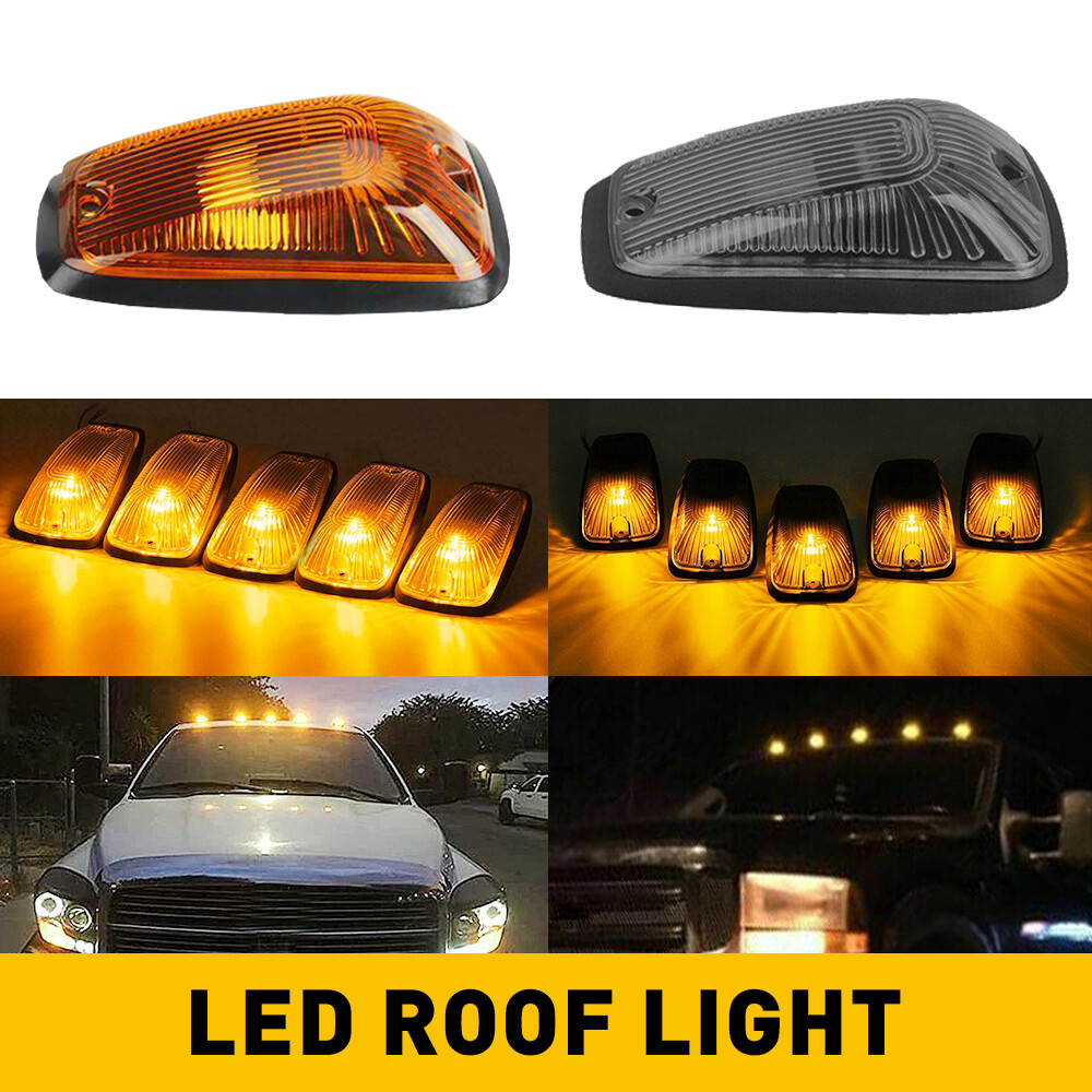 5 Cab Marker Roof Light Smoke + 5050 Amber LED+ Base for GMC/Chevy C3500 C5500
