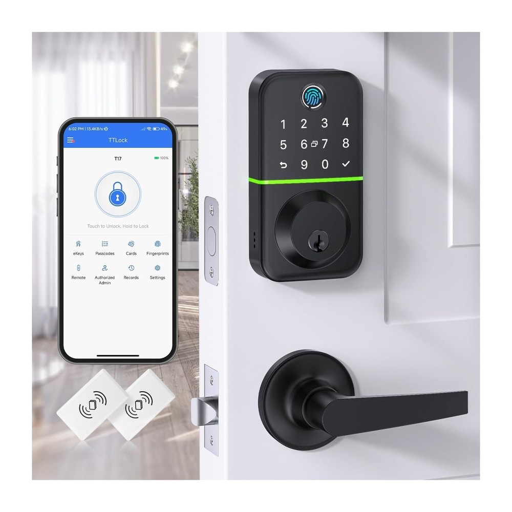 Fingerprint Smart Keypad Deadbolt Lock with Handle and 2-Level Security