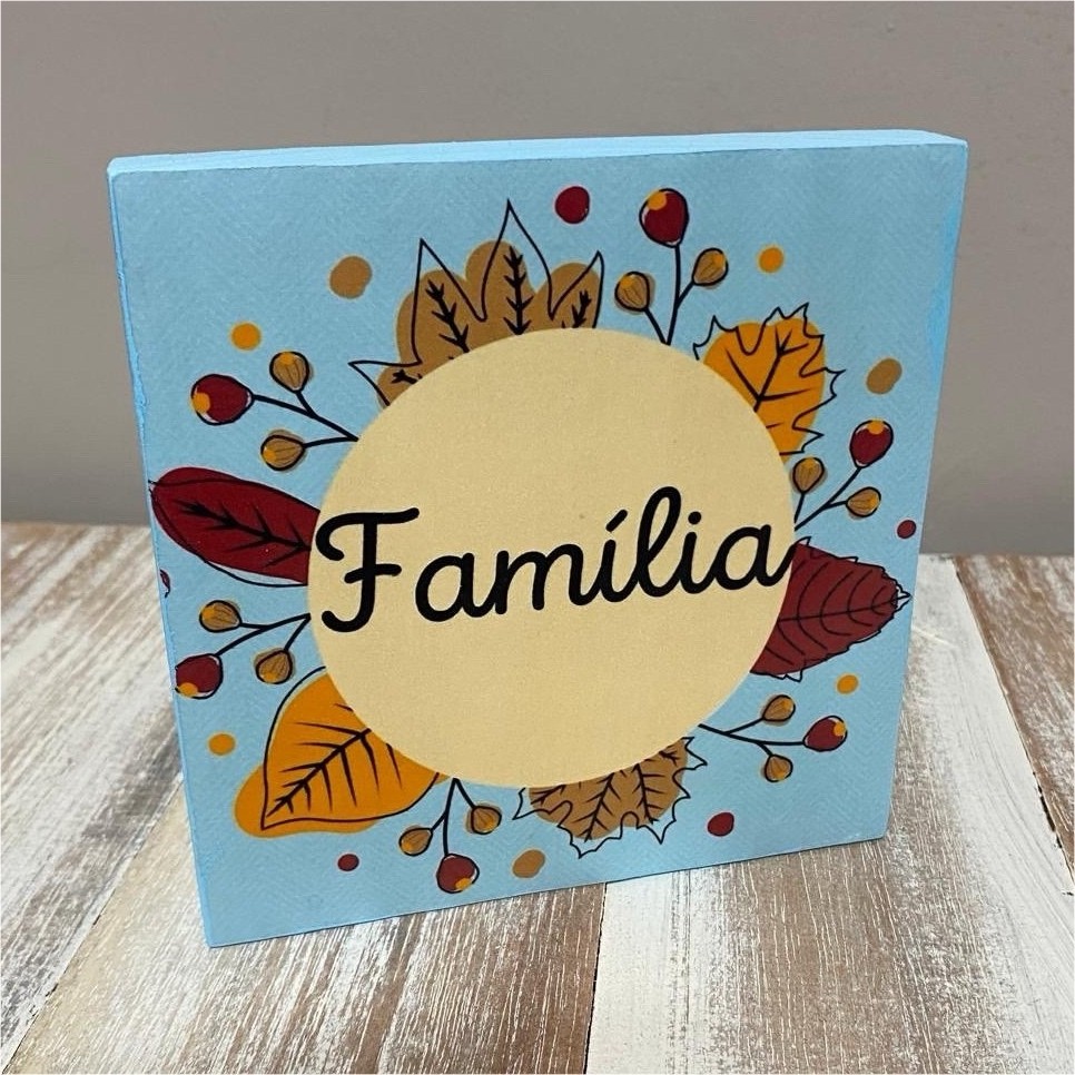 Set of 3 Inspirational Wood Signs - Família, Gratidão, Paz - Blue, Handmade