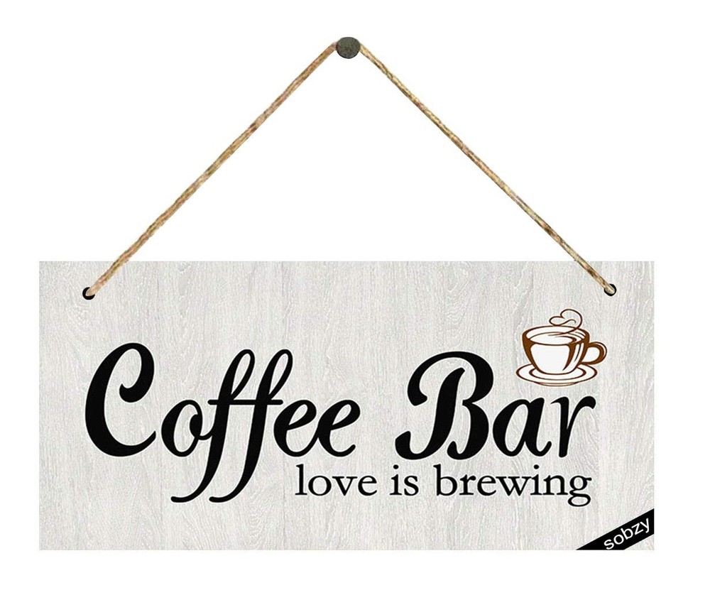 Coffee Bar Sign - Farmhouse Coffee Signs for Coffee Bar - Love is Brewing Wal...