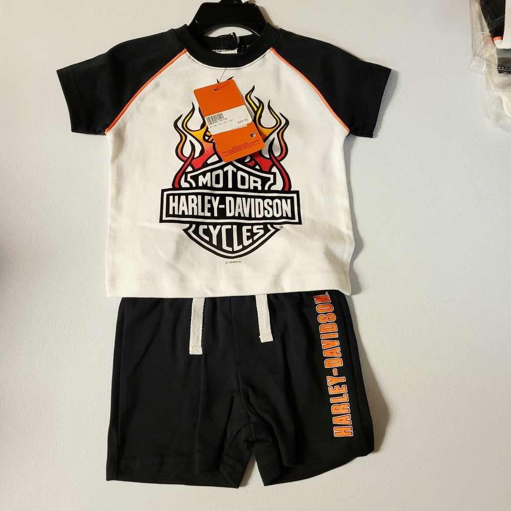 Harley-Davidson Baby Boys' 2-Piece Newborn Knit Raglan T-Shirt & Shorts Set