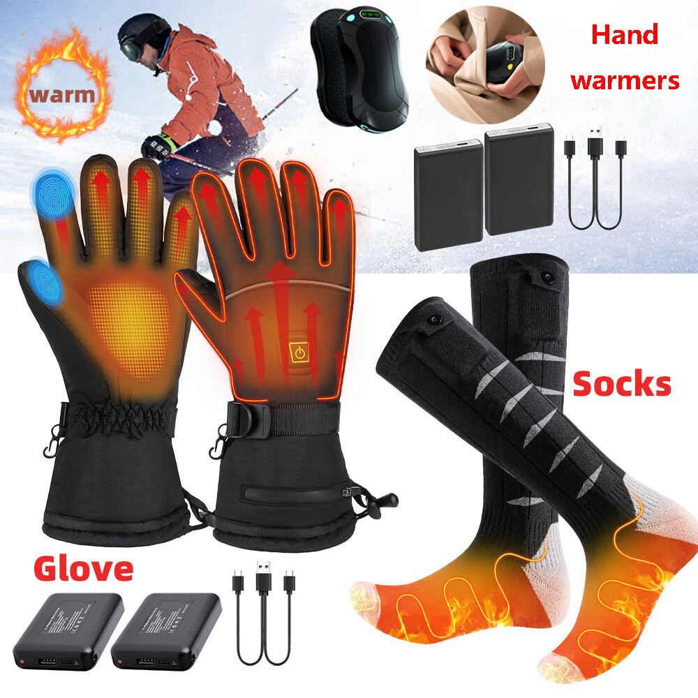 Electric Heated Socks Rechargeable 5000mAh Battery w/ Heated Gloves/ Hand Warmer