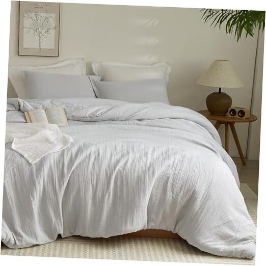 Cotton Muslin Comforter Set Size, Breathable Lightweight Super King Light Grey