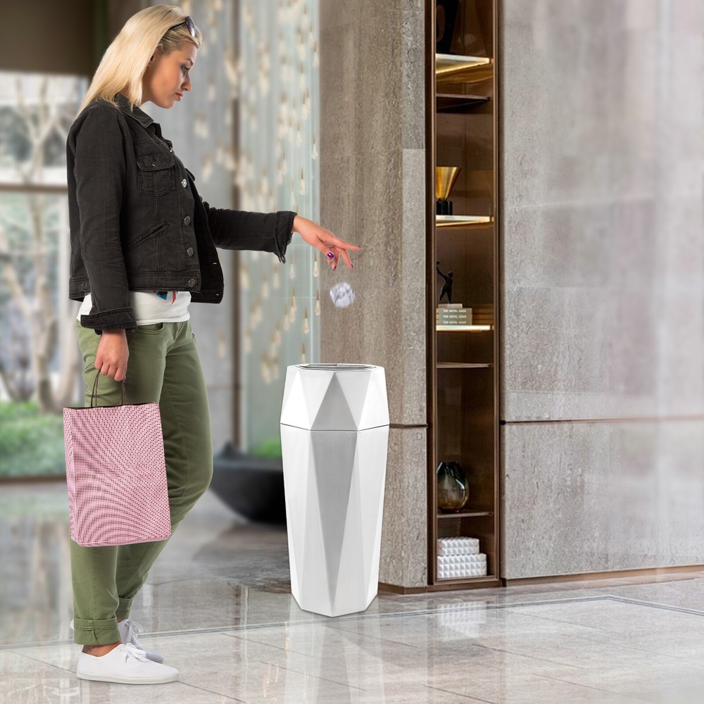 Open-Top Commercial Garbage Can Silver Indoor Large Trash Can 27.56in+ Lid 25L