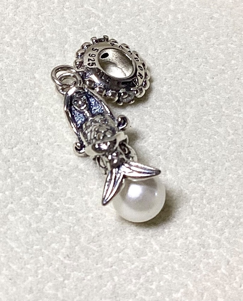 Pandora Disney Ariel Little Mermaid Pearl Silver Dangle Charm VGC s925 ALE Gift
