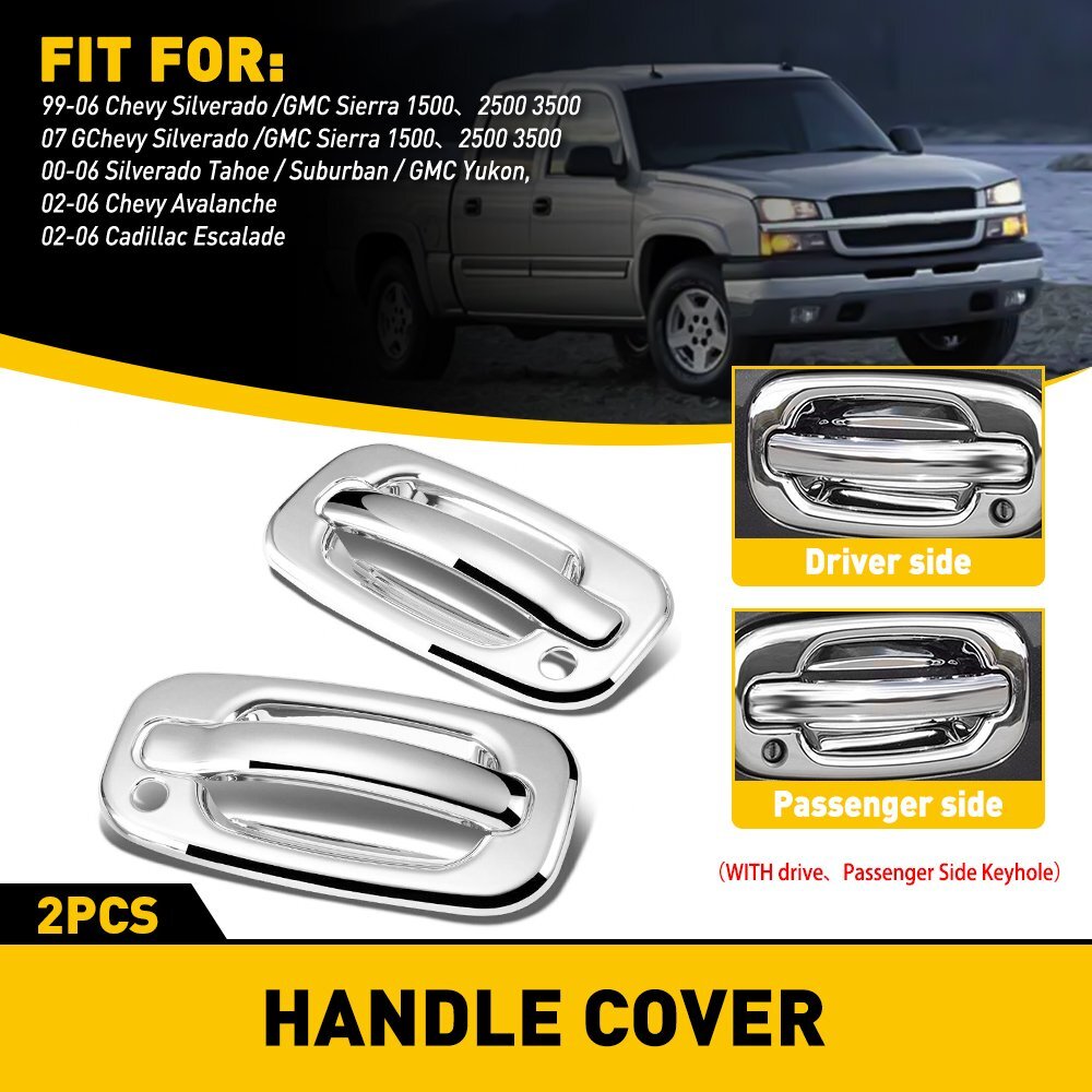 For 1999-2006 / Silverado Chevy GMC Sierra 2 Chrome Door Handle Covers With PSKH